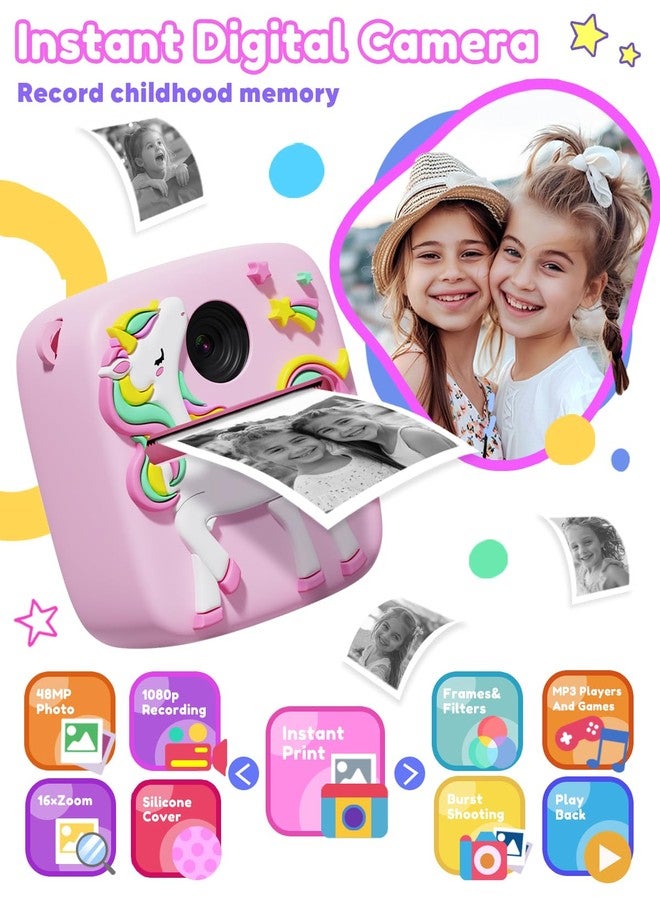 Lizzbey Kids Camera Instant Print, Christmas Birthday Gift for Girls 3-12 Year Old, 1080P Kids Digital Camera Toys with Unicorn Cover, Toddler Camera for 4 5 6 7 8 9 10 Year Old Girls Boys - Image 2